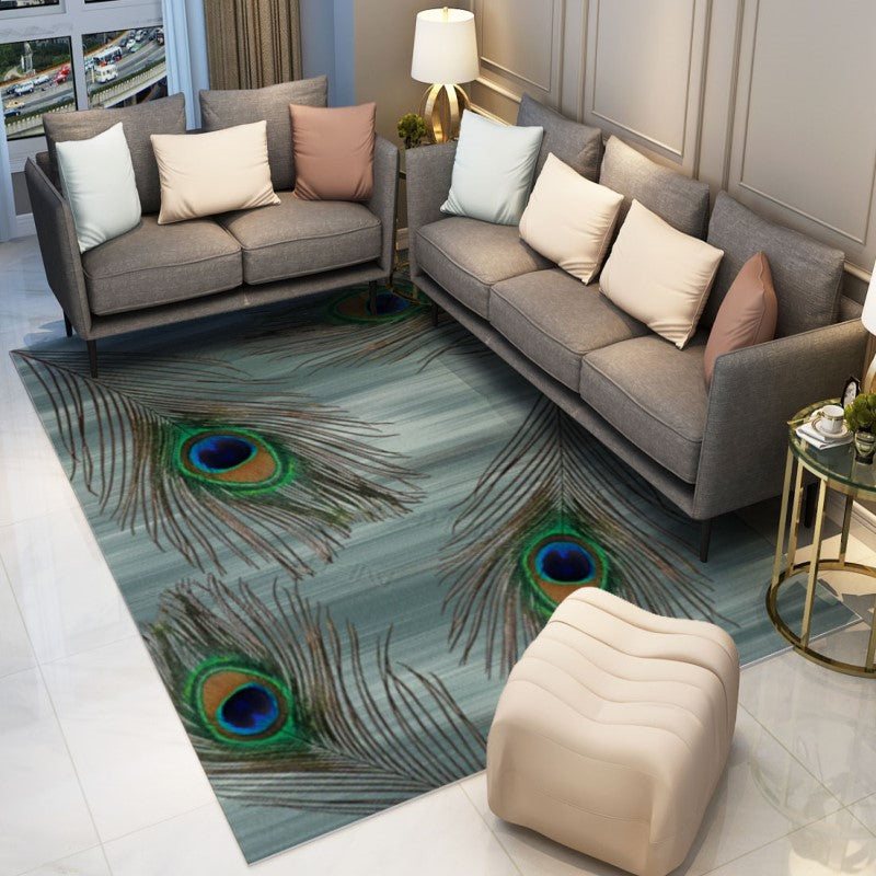 Beautiful Peacock Feathers Pattern Green Modern Rugs for Living Room Dining Room Bedroom