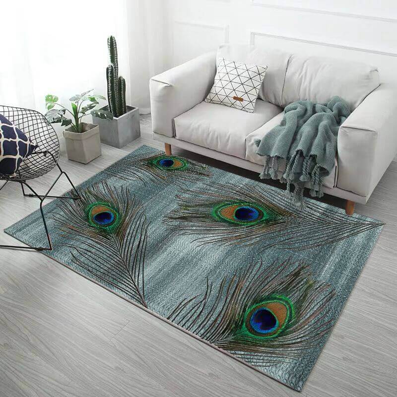 Beautiful Peacock Feathers Pattern Green Modern Rugs for Living Room Dining Room Bedroom