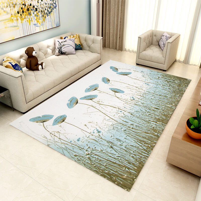 Blue Beautiful Floral Printed Pattern Rugs for Living Room Dining Room Bedroom