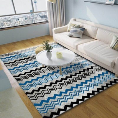 Blue Black Wavy Striped Pattern Rugs for Living Room Dining Room Bedroom