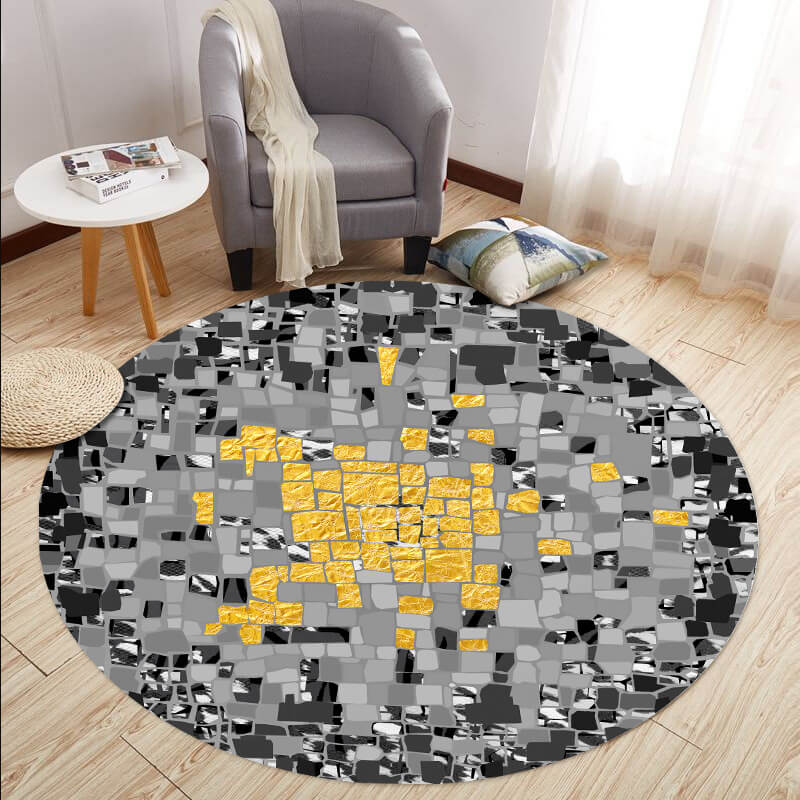 Abstract Grey Golden Square Pattern Rugs for Living Room Dining Room Kids room