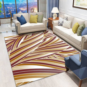 Red Striped Leaf Shape Pattern Area Rugs for Living Room Dining Room Bedroom Hall
