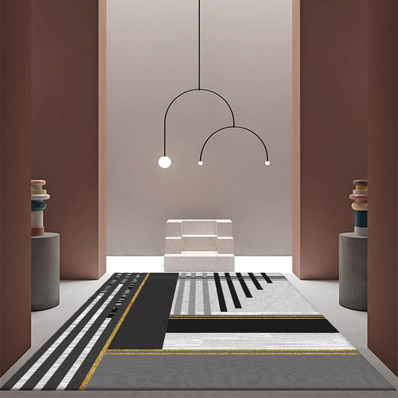 Black Line Geometric Pattern Modern Simplicity Rug For Bedroom Living Room Sofa Rugs Floor Mat