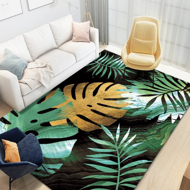 Green Yellow Leaves Pattern Area Rugs for Living Room Dining Room Bedroom Hall