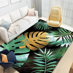 Green Yellow Leaves Pattern Area Rugs for Living Room Dining Room Bedroom Hall