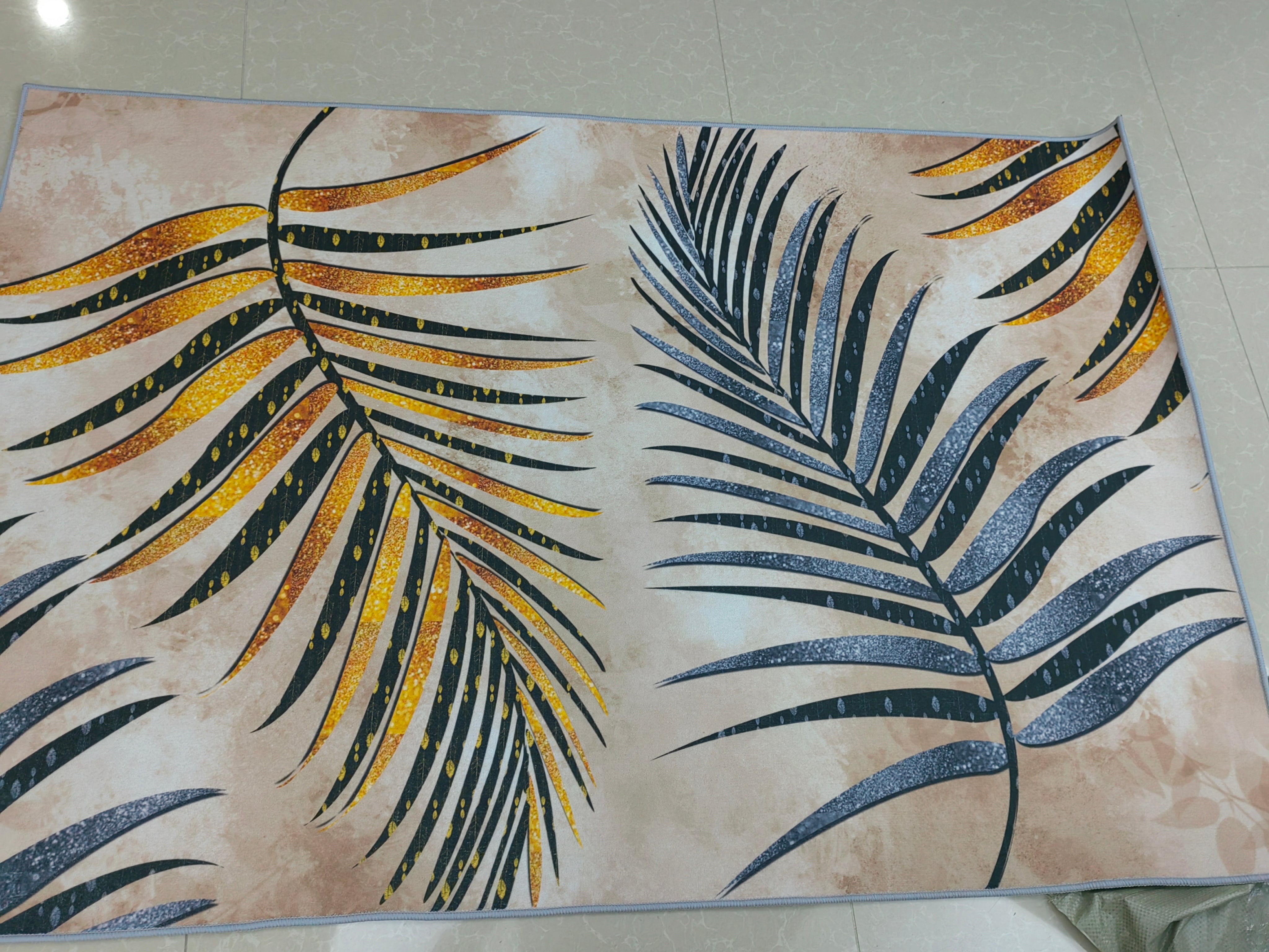 Brown Grey Leaves Pattern Area Rugs for Living Room Dining Room Bedroom Hall