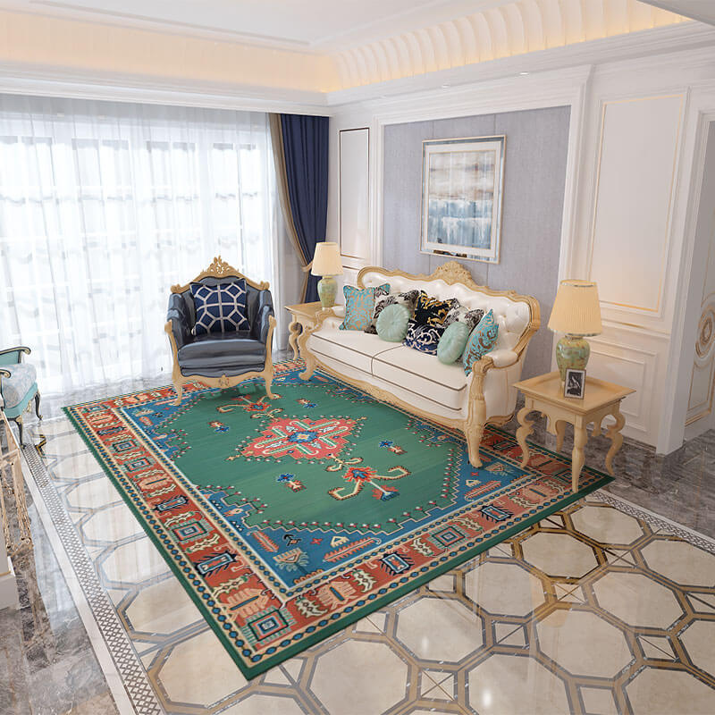Traditional Green Carpets Printed Polyester Area Rugs Floor Mat for Living Room Hall Office