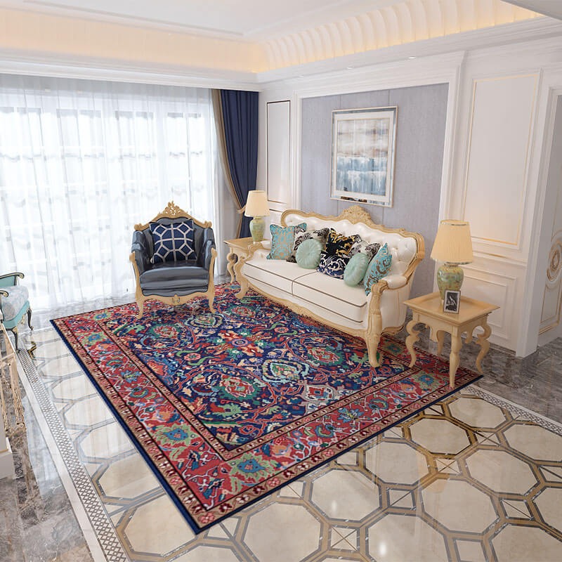 Blue Red Traditional Carpets Printed Polyester Area Rugs Floor Mat for Living Room Hall Office