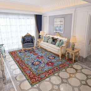 Traditional Light Blue Carpets Printed Polyester Area Rugs Floor Mat for Living Room Hall Office