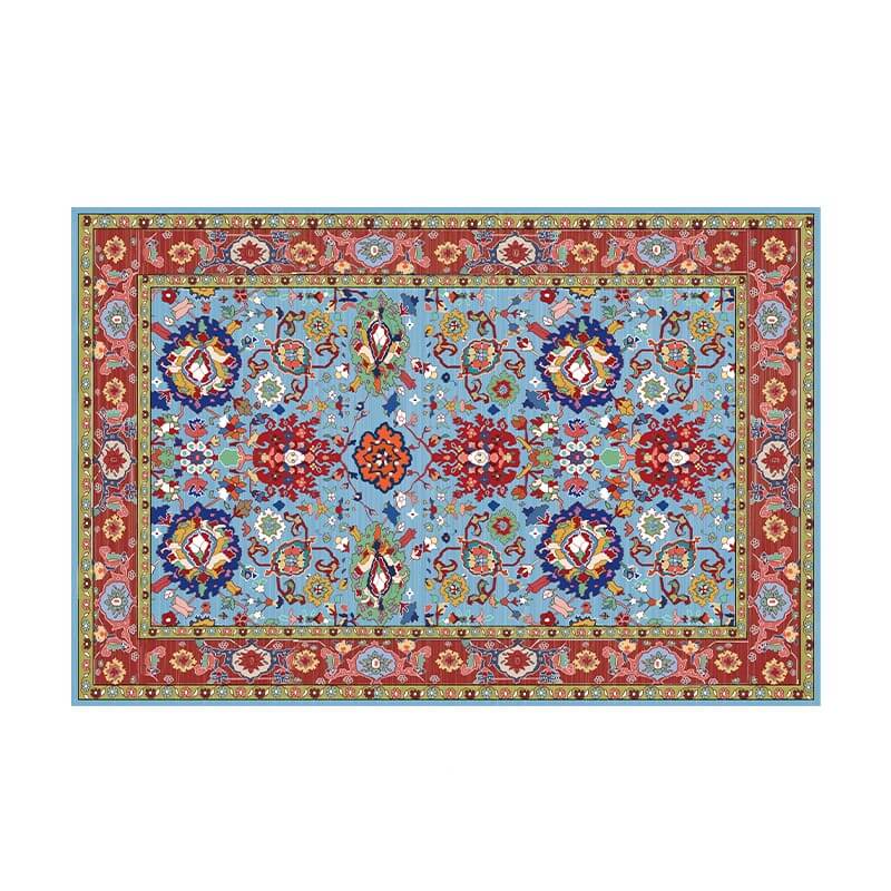 Traditional Light Blue Carpets Printed Polyester Area Rugs Floor Mat for Living Room Hall Office
