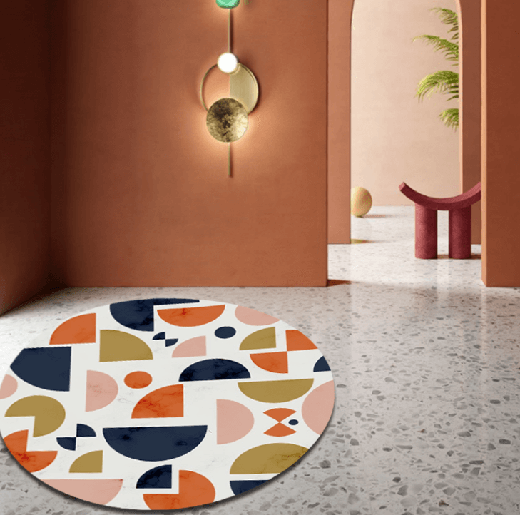 Multicolor Fan-shaped Pattern Printed Round Area Rugs for Living Room Bedroom Office