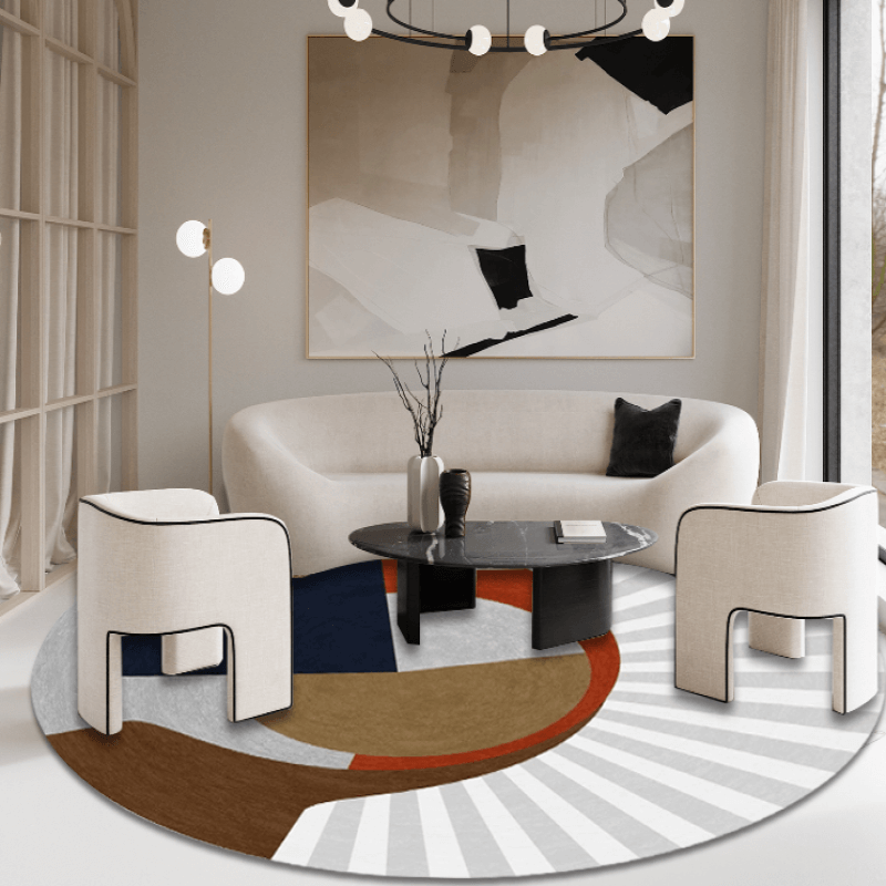 Multicolor Simplicity Pattern Printed Round Area Rugs for Living Room Bedroom Office