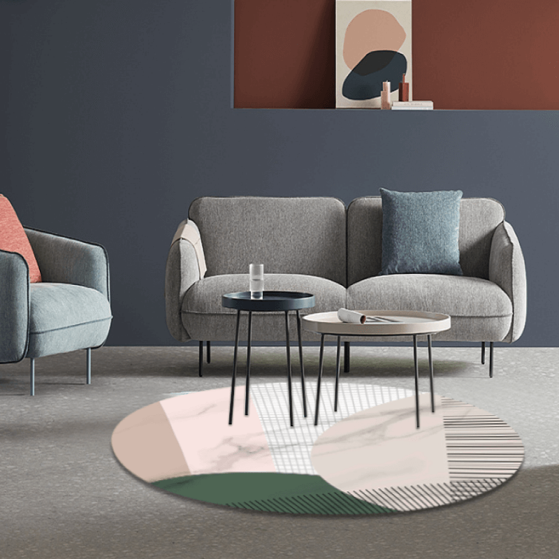 Simplicity Multicolor Pattern Printed Round Area Rugs for Living Room Bedroom Office