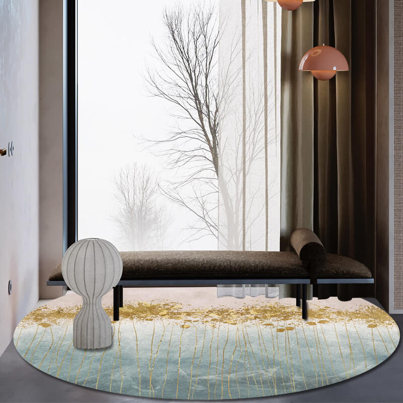 Beige Blue Modern Pattern Printed Round Rugs for Living Room Bedroom Office