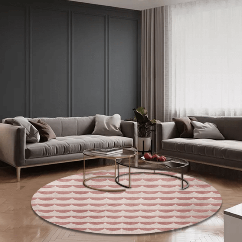 Pink Wave Shape Pattern Printed Round Rugs for Living Room Bedroom Office