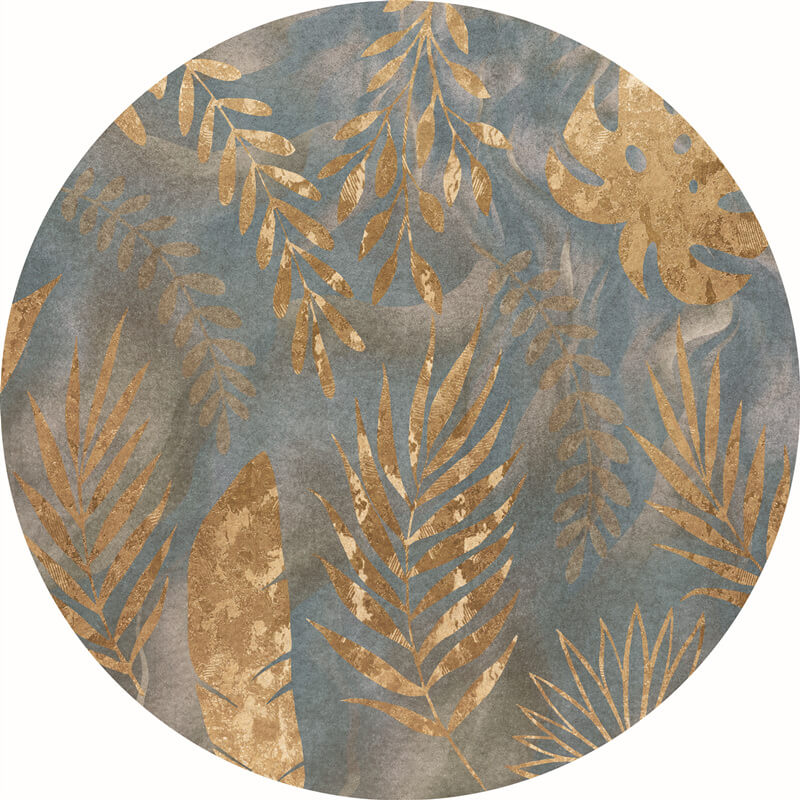 Golden Leaves Pattern Printed Round Rugs for Living Room Bedroom Office