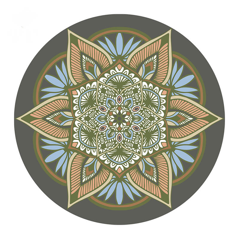 Green Bohemian Round Floral Pattern Area Rugs for Living Room Office Office Hall