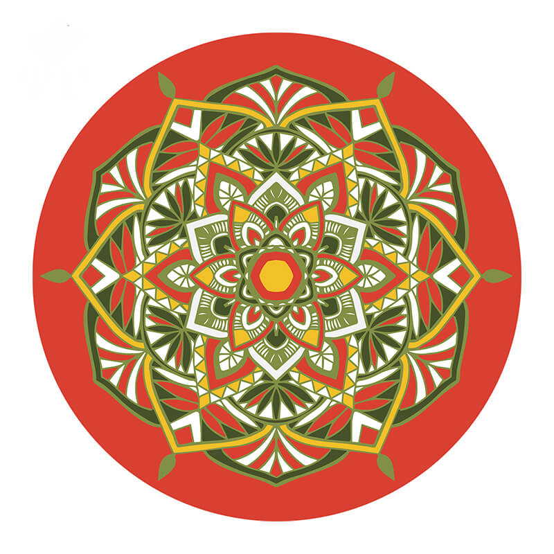 Red Bohemian Round Floral Pattern Rugs for Office Living Room Office Hall
