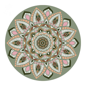 Green Pink Vintage Floral Round Pattern Rugs for Office Living Room Office Hall