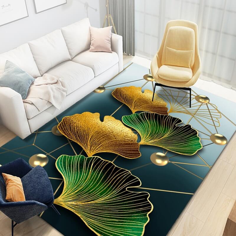 Simple Ginkgo Leaves Pattern Modern Botanical Rugs for Living Room Hall Dining Room Office 09