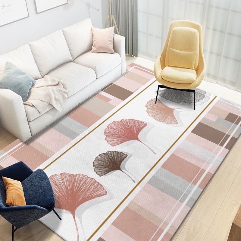 Simple Ginkgo Leaves Pattern Modern Botanical Rugs for Living Room Hall Dining Room Office 10