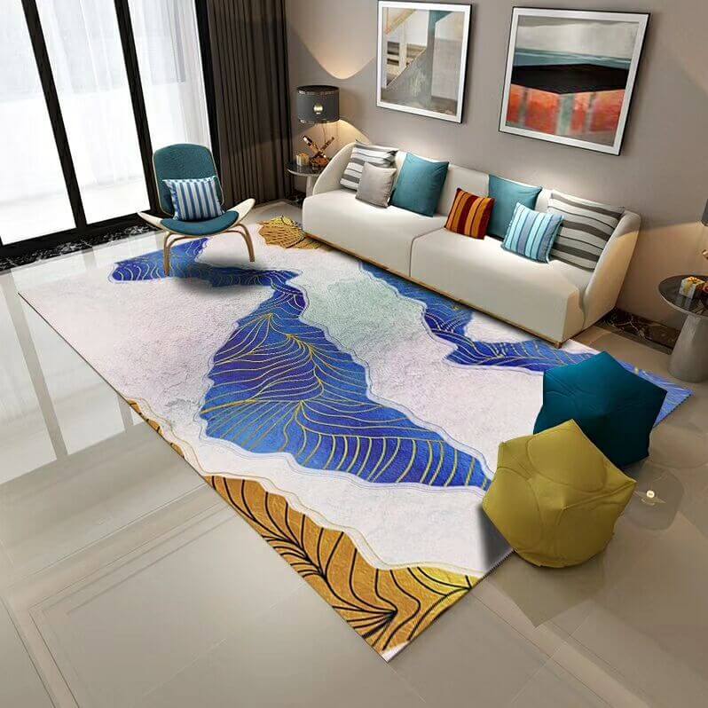 Blue and White Mesh lines Patterned Modern Polyester Carpets Area Rugs for Hall Living Room Dining Room Office