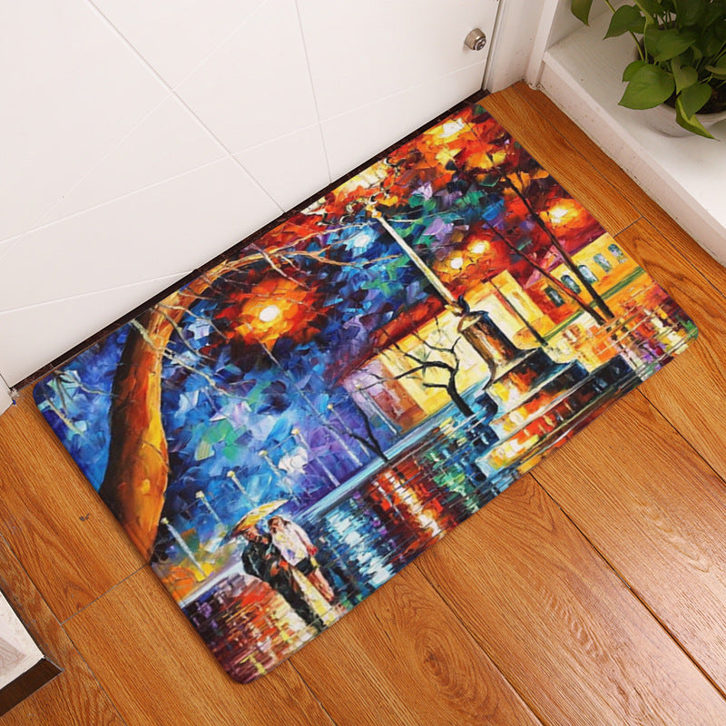 Oil Painting Landscape Printed Patterned Entryway Doormat Rugs Kitchen Bathroom Anti-slip Mats 02