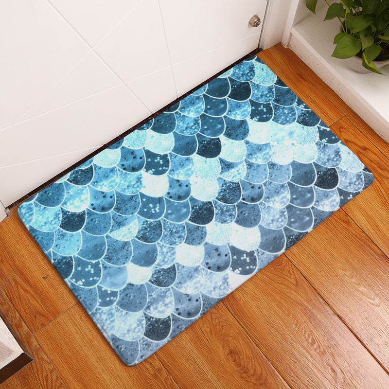 Blue Sequins Patterned Entryway Doormat Rugs Kitchen Bathroom Anti-slip Mats