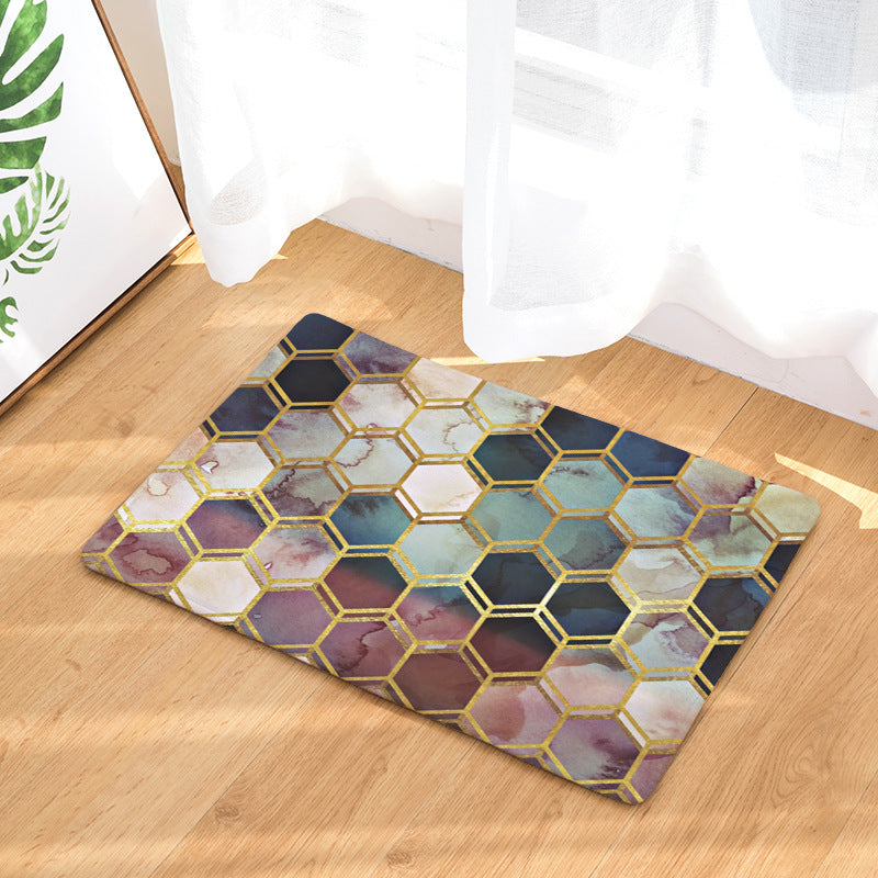 Colourful Three-dimensional Hexagon Geometric Pattern Entryway Doormat Rugs Kitchen Bathroom Anti-slip Mats