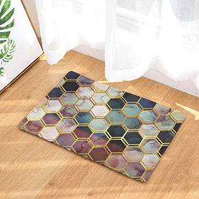 Colourful Three-dimensional Hexagon Geometric Pattern Entryway Doormat Rugs Kitchen Bathroom Anti-slip Mats