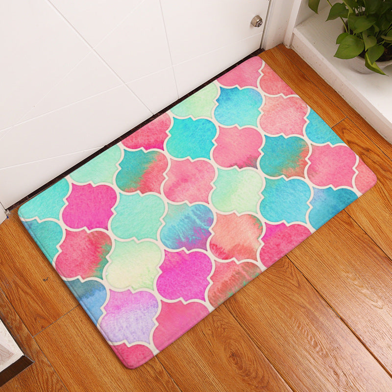 Red Green Lantern Shaped Geometric Pattern Entryway Doormat Rugs Kitchen Bathroom Anti-slip Mats