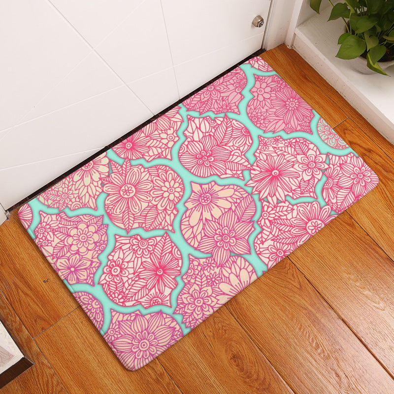 Pink Printed Geometric Pattern Entryway Doormat Rugs Kitchen Bathroom Anti-slip Mats