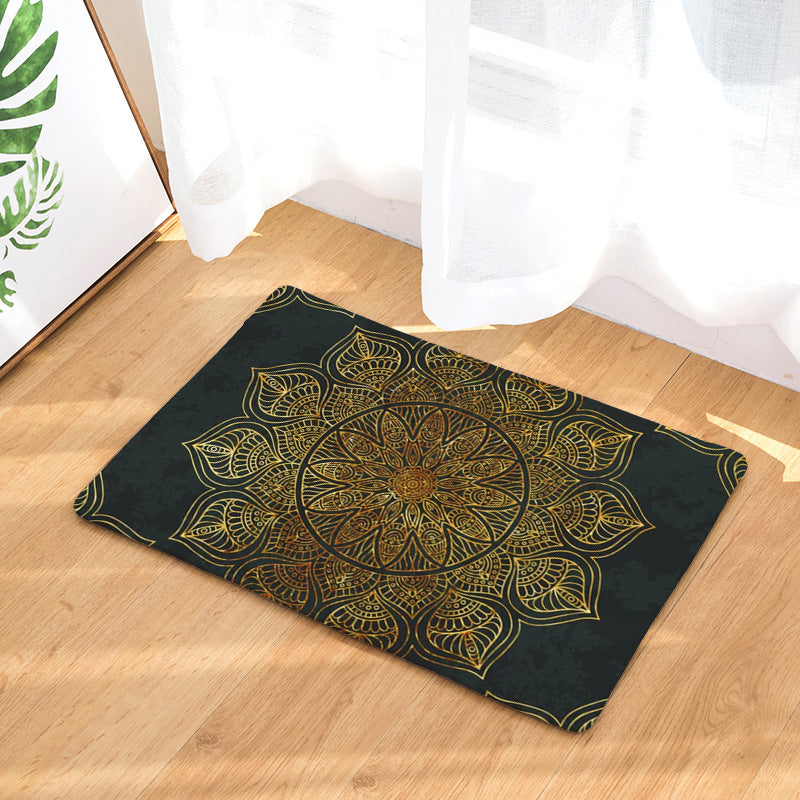 Dark Green Traditional Geometric Printed Pattern Entryway Doormat Rugs Kitchen Bathroom Anti-slip Mats