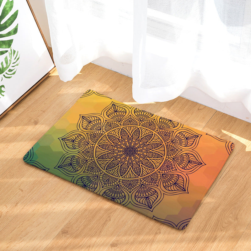 Yellow-green Gradient Traditional Geometric Printed Pattern Entryway Doormat Rugs Kitchen Bathroom Anti-slip Mats