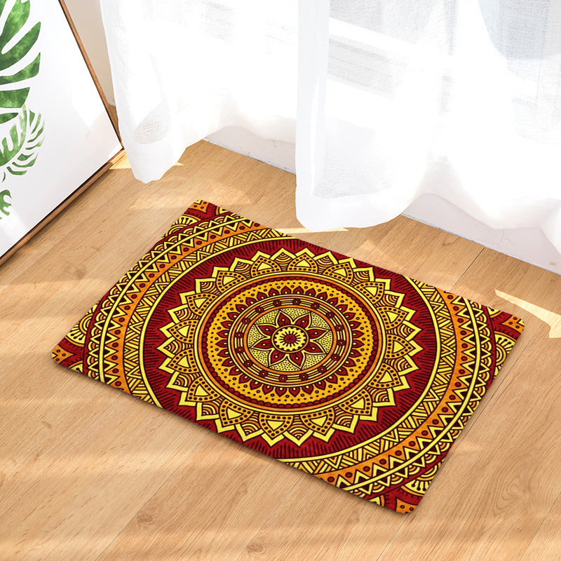 Red Yellow Traditional Geometric Printed Pattern Entryway Doormat Rugs Kitchen Bathroom Anti-slip Mats