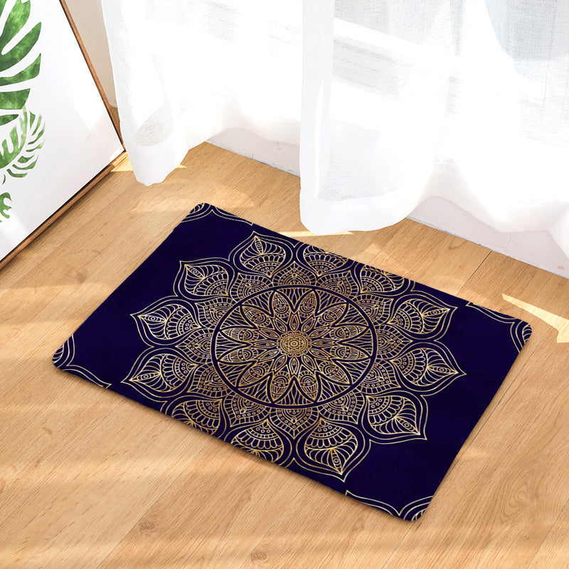 Black Traditional Geometric Printed Pattern Entryway Doormat Rugs Kitchen Bathroom Anti-slip Mats