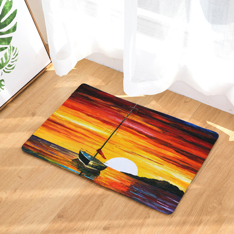 Landscape Oil Painting Patterned Entryway Doormat Rugs Kitchen Bathroom Anti-slip Mats 01