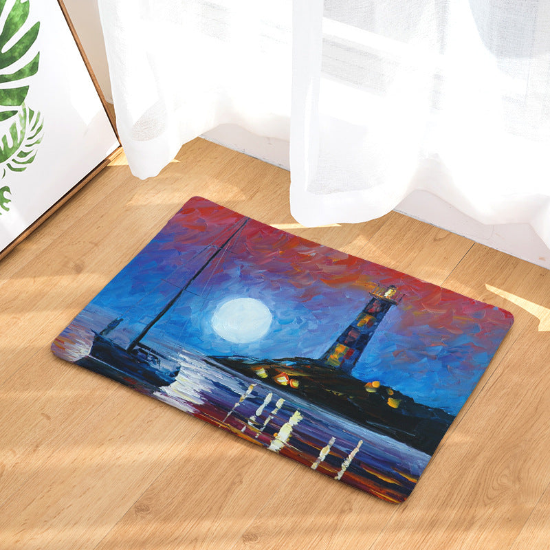 Landscape Oil Painting Patterned Entryway Doormat Rugs Kitchen Bathroom Anti-slip Mats 08