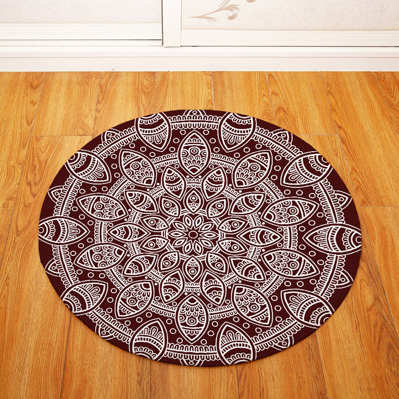Brown 3D Geometric Print Patterned Round Entryway Doormat Rugs Kitchen Bathroom Anti-slip Mats