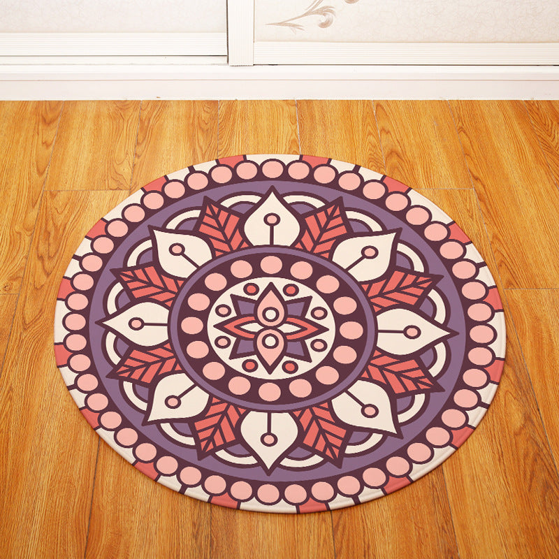 Pink Purple Geometric Printing Patterned Round Entryway Doormat Rugs Kitchen Bathroom Anti-slip Mats
