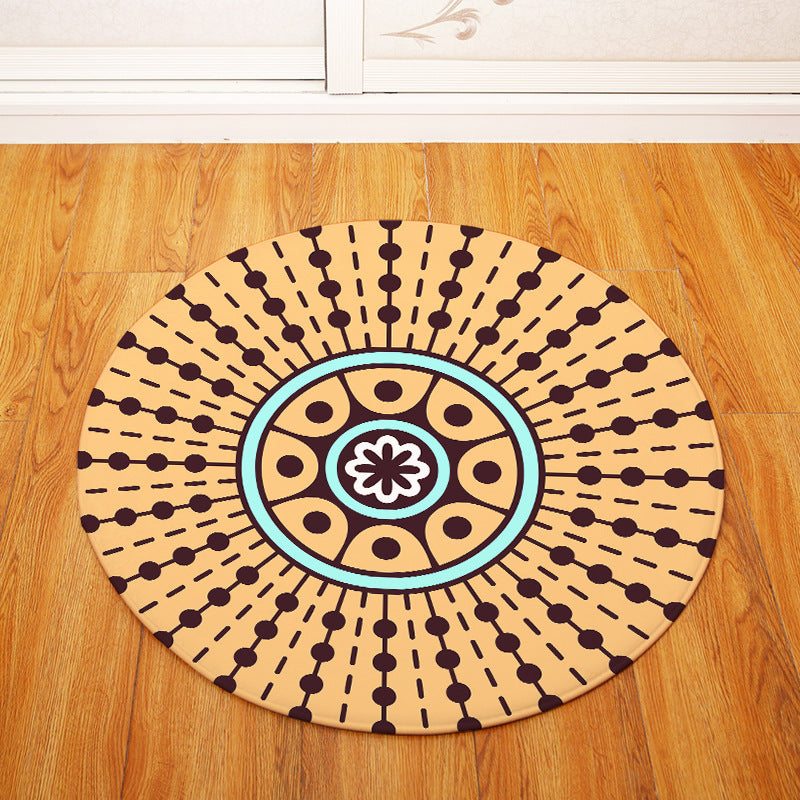Yellow Geometric Printing Patterned Round Entryway Doormat Rugs Kitchen Bathroom Anti-slip Mats