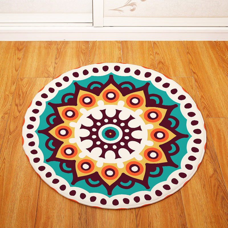 Multicolour Geometric Printing Patterned Round Entryway Doormat Rugs Kitchen Bathroom Anti-slip Mats
