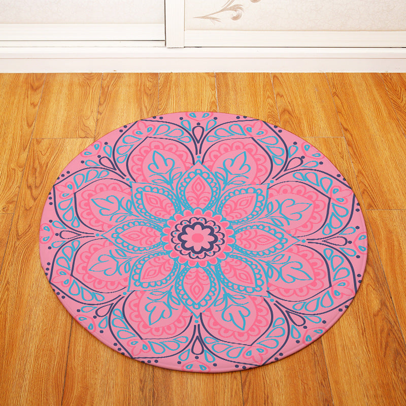 Blue Pink Geometric Printing Patterned Round Entryway Doormat Rugs Kitchen Bathroom Anti-slip Mats