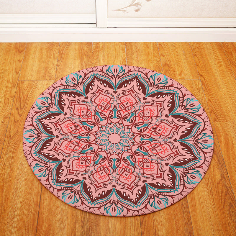 Beautiful Red Geometric Printing Patterned Round Entryway Doormat Rugs Kitchen Bathroom Anti-slip Mats
