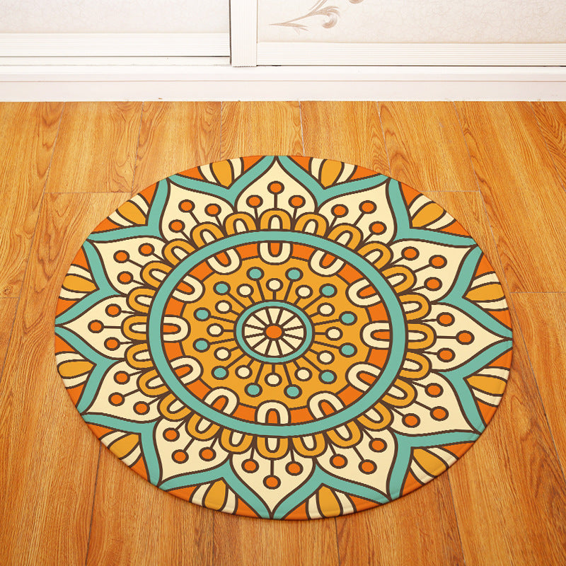 Warm Colour Geometric Printing Patterned Round Entryway Doormat Rugs Kitchen Bathroom Anti-slip Mats