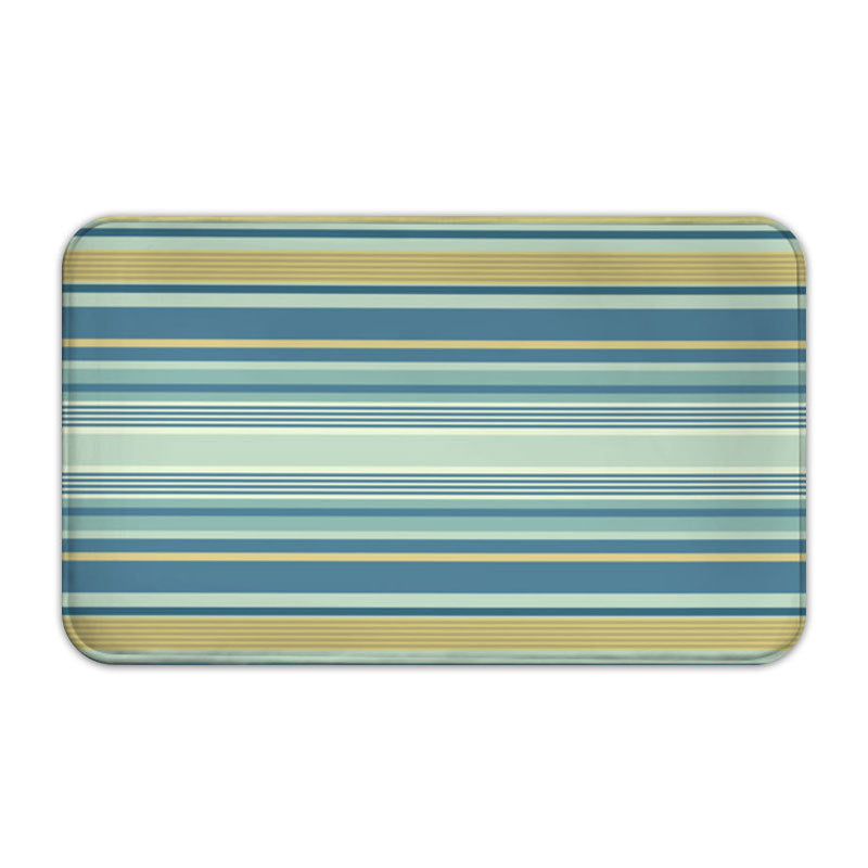 Green Blue Striped Patterned Simplicity Flannel Moroccan Entryway Doormat Rugs Kitchen Bathroom Anti-slip Mats