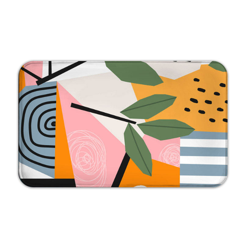 Modern Pink Leaves Striped Patterned Simplicity Flannel Moroccan Entryway Doormat Rugs Kitchen Bathroom Anti-slip Mats