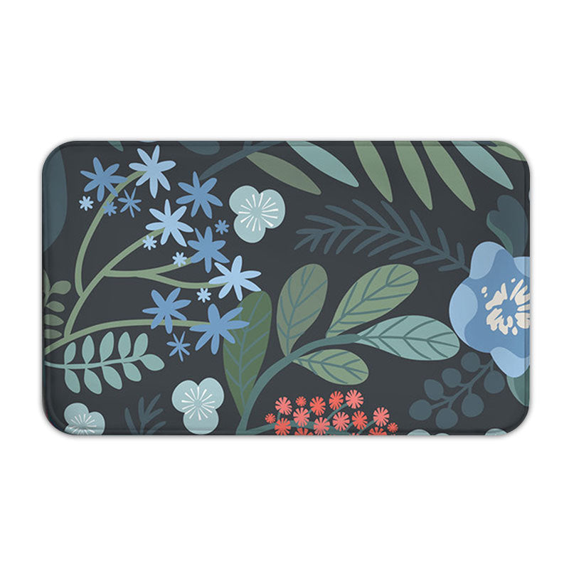 Modern Blue Floral Leaves Flannel Geometric Patterned Simplicity Entryway Doormat Rugs Kitchen Bathroom Anti-slip Mats