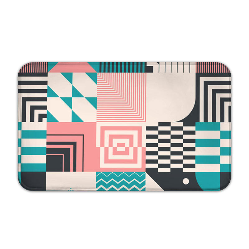 Pink Green Geometric Striped Modern Flannel Patterned Simplicity Entryway Doormat Rugs Kitchen Bathroom Anti-slip Mats