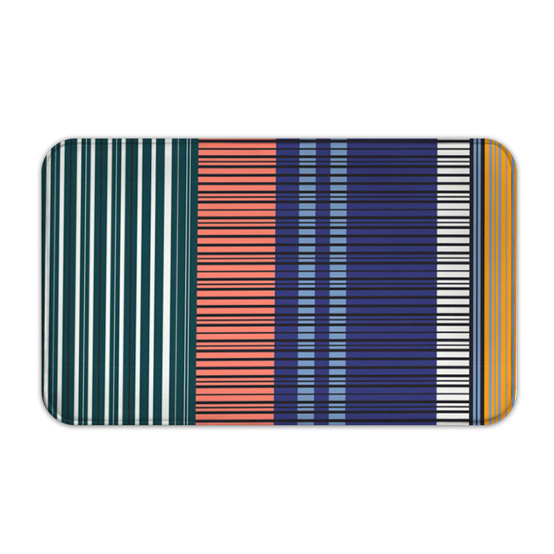 Blue Geometric Striped Modern Flannel Patterned Simplicity Entryway Doormat Rugs Kitchen Bathroom Anti-slip Mats